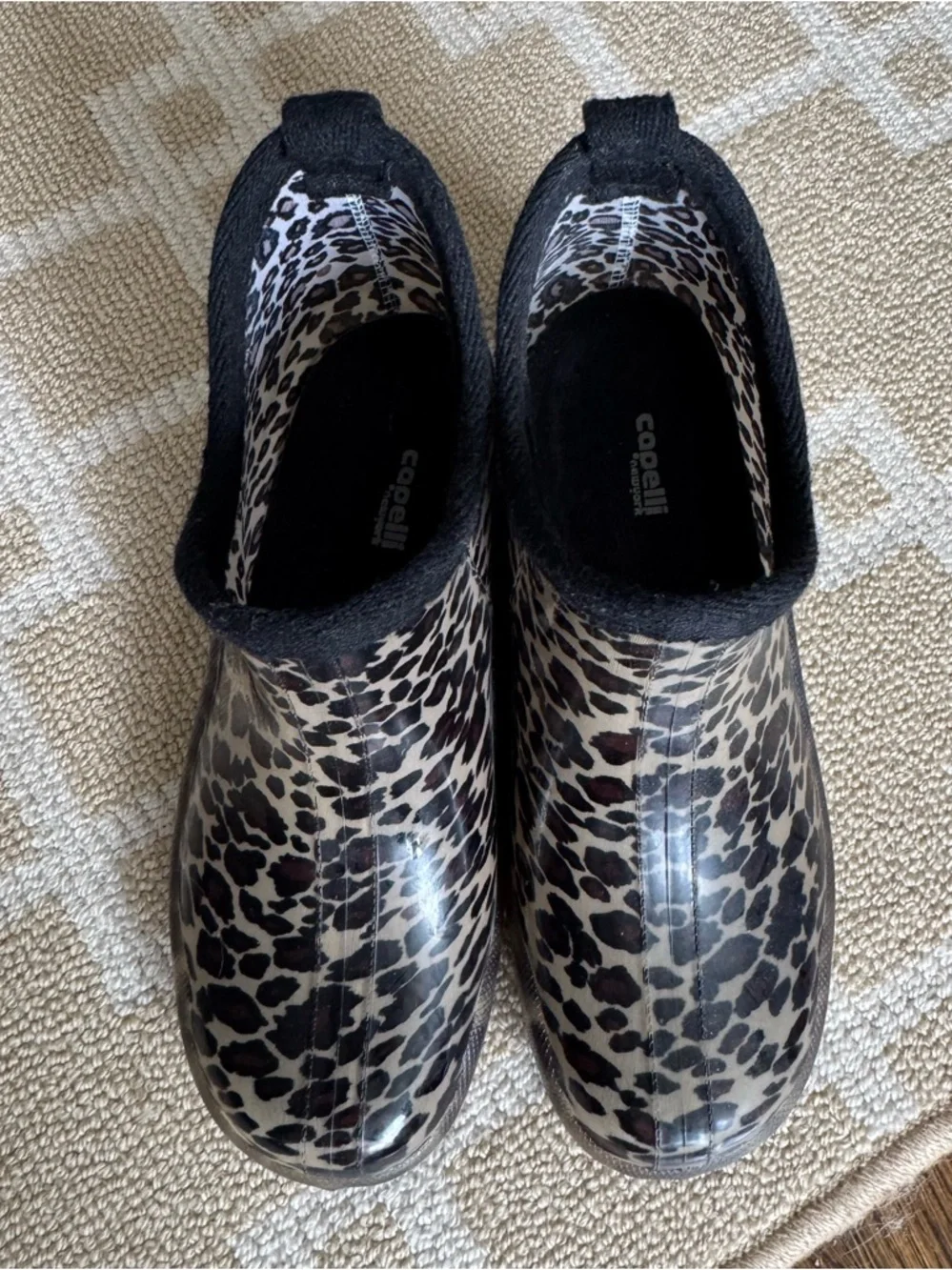 Capelli Leopard Print Rain Boots Ankle Waterproof Rubber Size 7